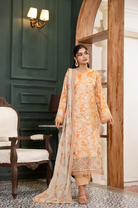 D-2238 | 3Pcs Embroidered Lawn