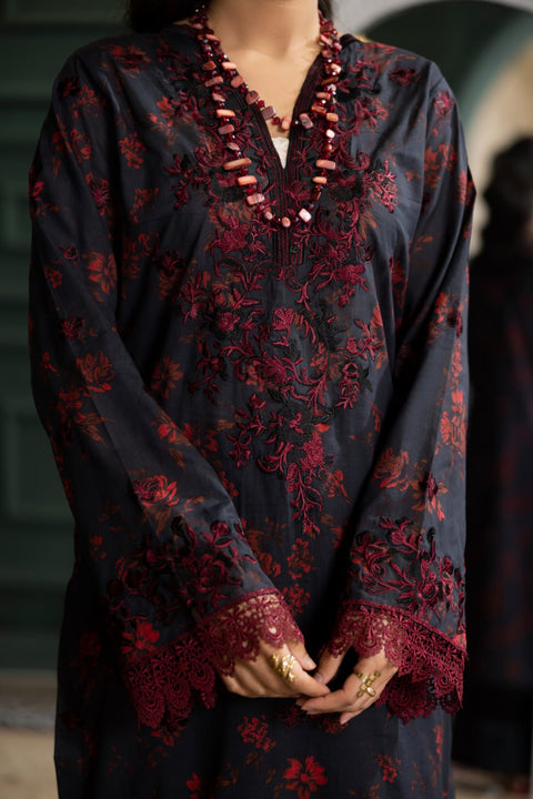 D-2240 | 3Pcs Embroidered  Lawn