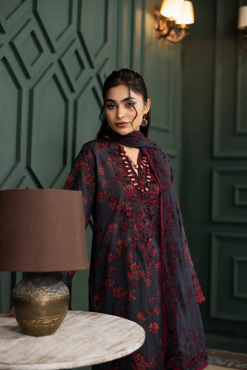 D-2240 | 3Pcs Embroidered  Lawn