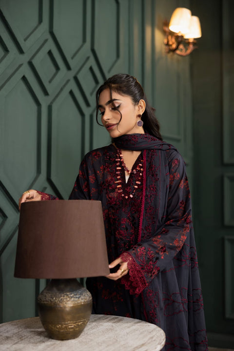 D-2240 | 3Pcs Embroidered  Lawn