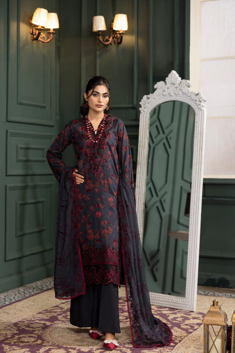 D-2240 | 3Pcs Embroidered  Lawn