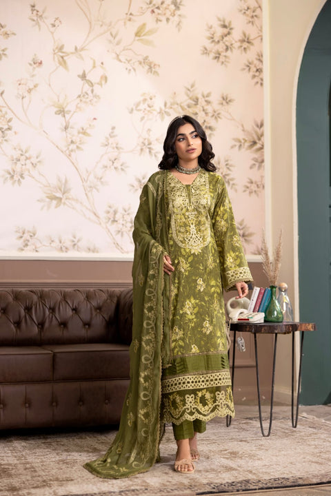 D-2241 | 3Pcs Embroidered Lawn