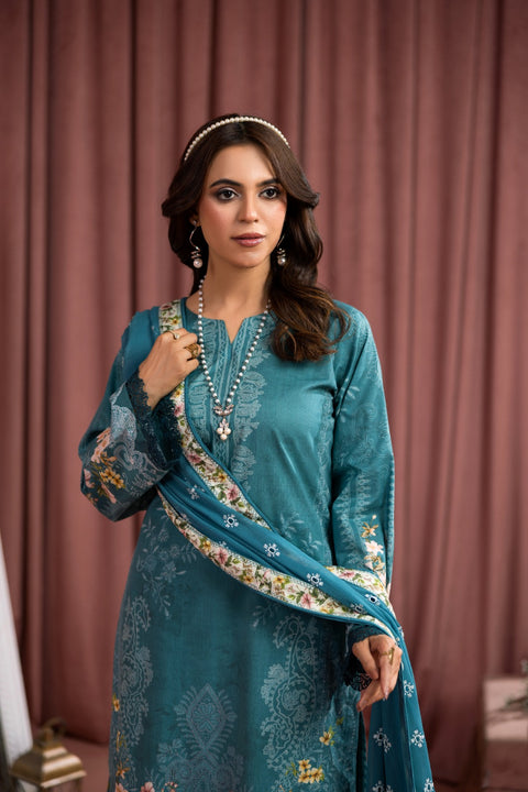 D-2240 | 3 Pcs Print  Embroidered Lawn