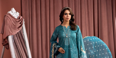 D-2240 | 3 Pcs Print  Embroidered Lawn