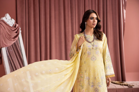 D-2241 | 3 Pcs Print Embroidered Lawn