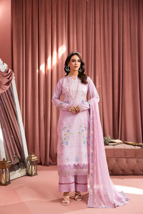 D-2242 | 3Pcs Print Embroidered Lawn