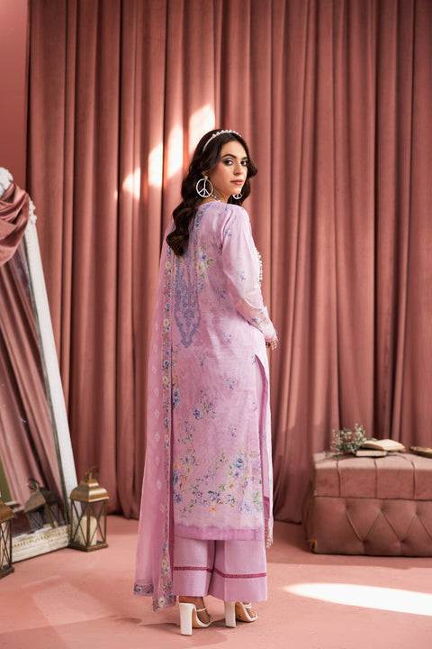 D-2242 | 3Pcs Print Embroidered Lawn