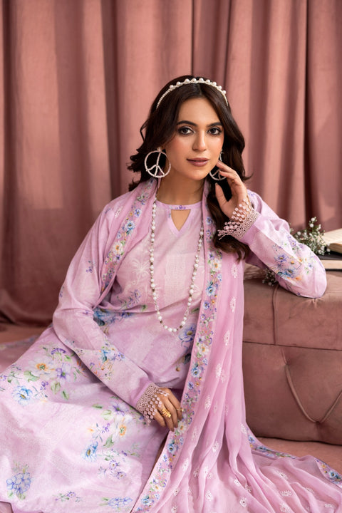 D-2242 | 3Pcs Print Embroidered Lawn