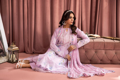 D-2242 | 3Pcs Print Embroidered Lawn