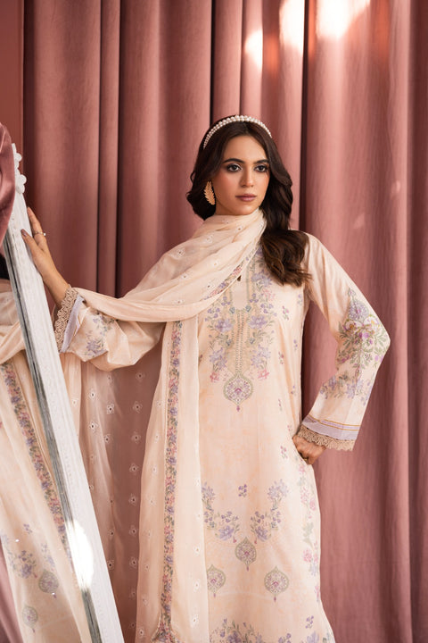 D-2243 | 3 Pcs Print Embroidered Lawn