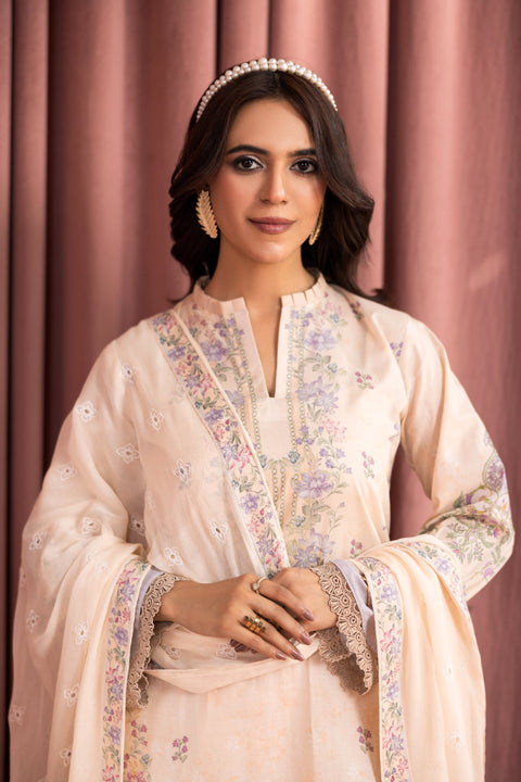 D-2243 | 3 Pcs Print Embroidered Lawn