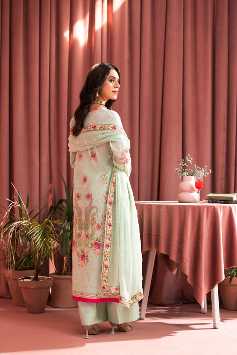 D-2244 | 3 Pcs Print Emnbroidered Lawn