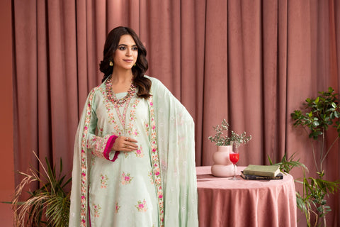 D-2244 | 3 Pcs Print Emnbroidered Lawn