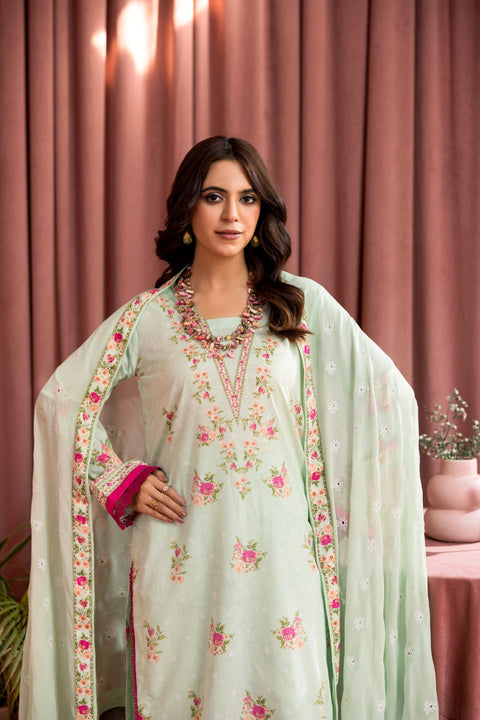 D-2244 | 3 Pcs Print Emnbroidered Lawn