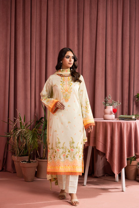 D-2246 | 3Pcs Print Embroidered Lawn