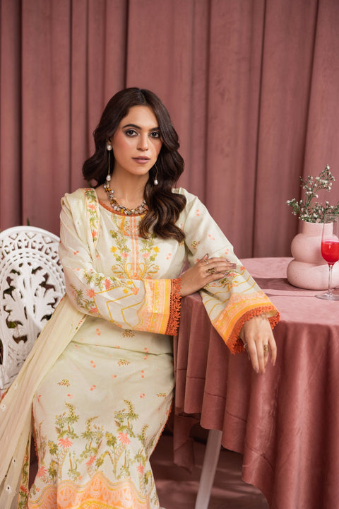 D-2246 | 3Pcs Print Embroidered Lawn