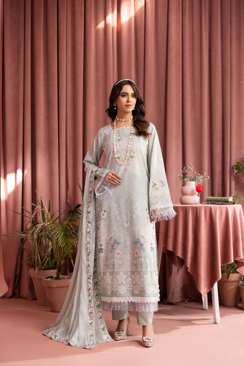 D-2247 | 3Pcs Print Embroidered Lawn