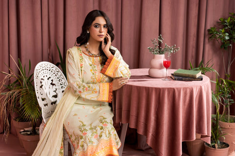 D-2246 | 3Pcs Print Embroidered Lawn