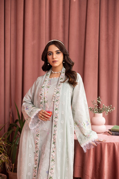 D-2247 | 3Pcs Print Embroidered Lawn