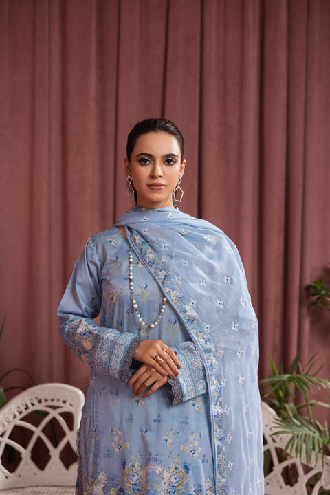 D-2248 |3 Pcs Print Embroidered Lawn