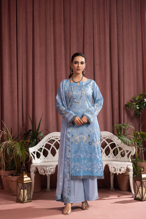D-2248 |3 Pcs Print Embroidered Lawn