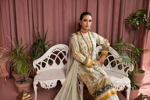 D-2249 |  3 Pcs Print Embroidered Lawn