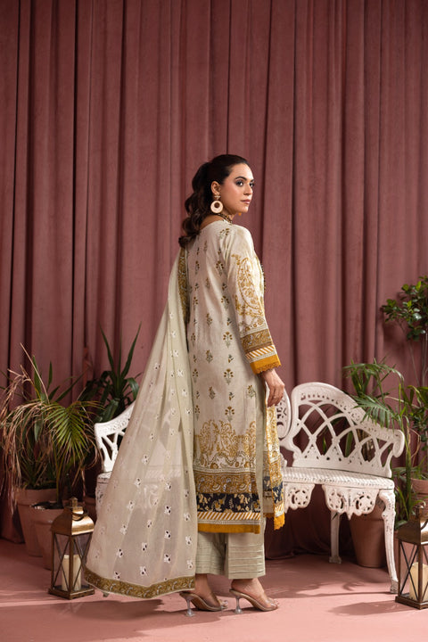 D-2249 |  3 Pcs Print Embroidered Lawn