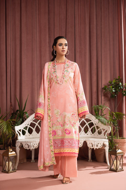 D-2250 | 3 Pcs Print Embroidered Lawn