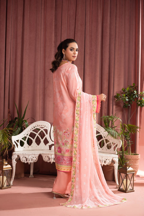 D-2250 | 3 Pcs Print Embroidered Lawn