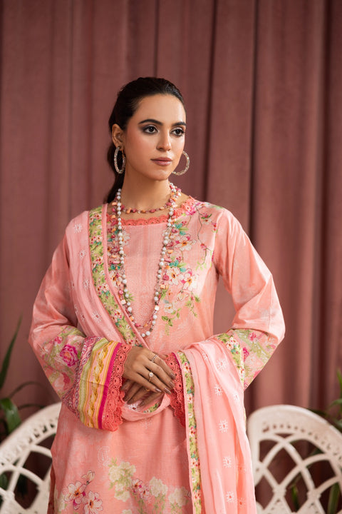 D-2250 | 3 Pcs Print Embroidered Lawn