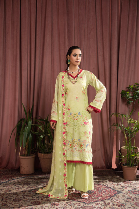 D-2251 | 3 Pcs Print  Embroidered Lawn