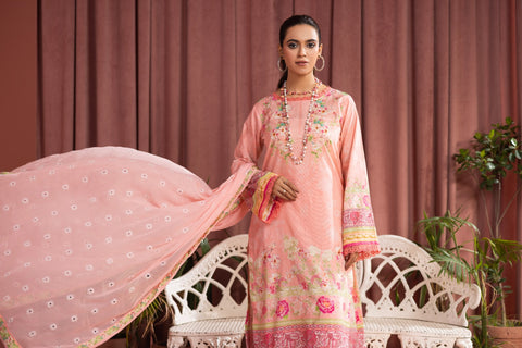 D-2250 | 3 Pcs Print Embroidered Lawn