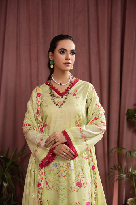 D-2251 | 3 Pcs Print  Embroidered Lawn