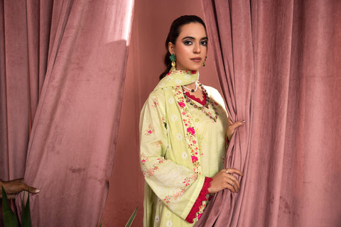 D-2251 | 3 Pcs Print  Embroidered Lawn
