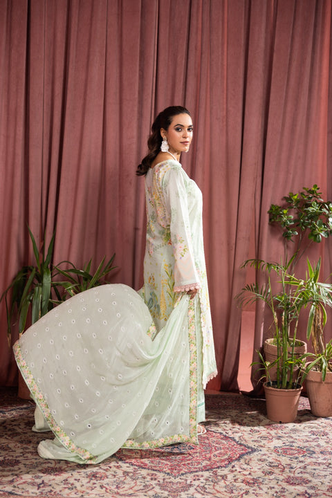 D-2252 |3 Pcs Print Embroidered Lawn