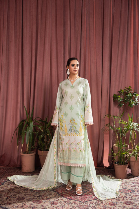 D-2252 |3 Pcs Print Embroidered Lawn