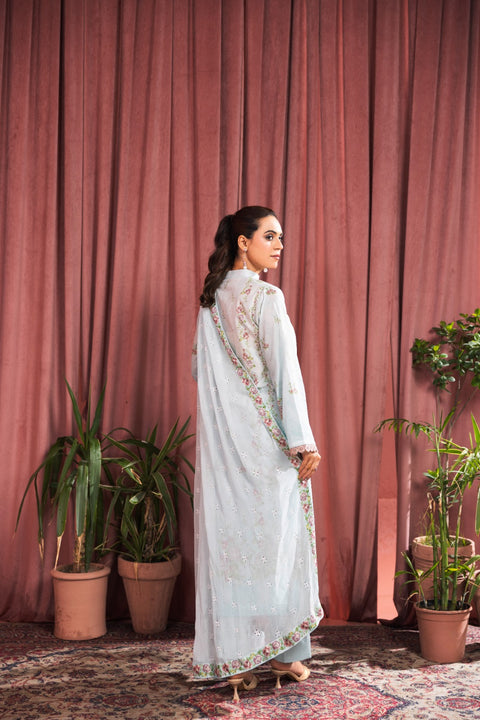D-2253 | 3 Pcs Print Embroidered Lawn