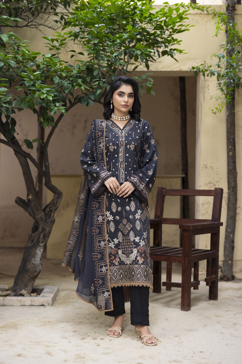D-2463| 3 Pcs Embriodered Viscose Collection